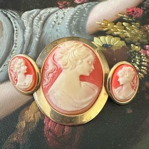 Antique Cameo Brooch and Earring set